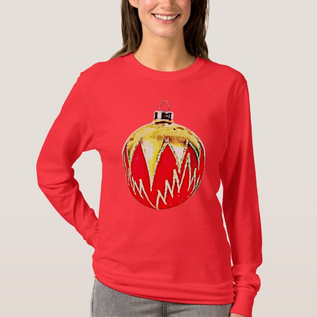 Camiseta Camisas de arte de adorno navideño estilo pop rojo (Anverso)