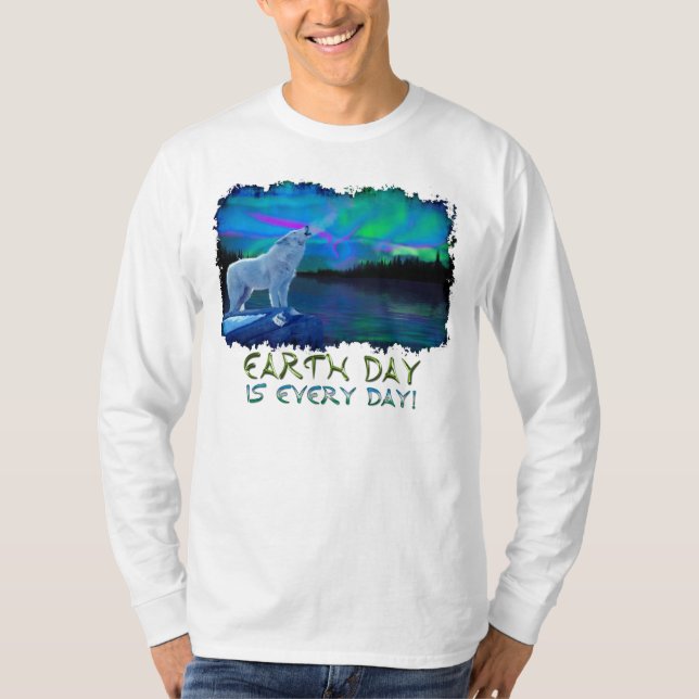 Camiseta Camisas de arte del Día del Lobo Ártico y Aurora (Anverso)