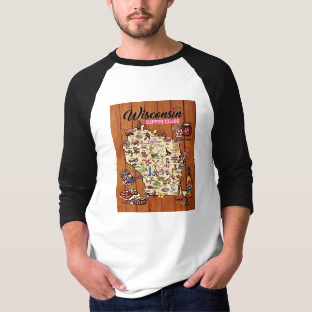 Camiseta Camisas de béisbol - Mapa del club de cena de Wisc (Anverso)