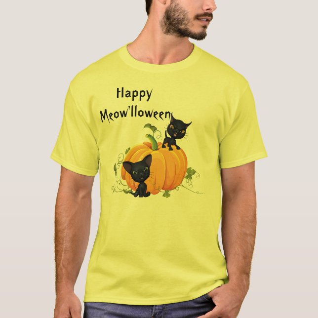 Camiseta Camisas de calabaza de gatos negros de Halloween (Anverso)