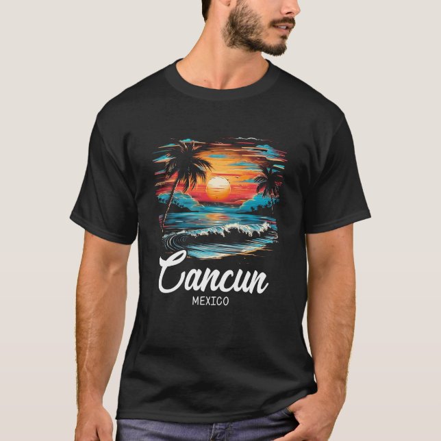Camiseta Camisas de Cancún México retro de vacaciones famil (Anverso)