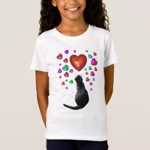 Camiseta Camisas de Corazón de Gato Negro