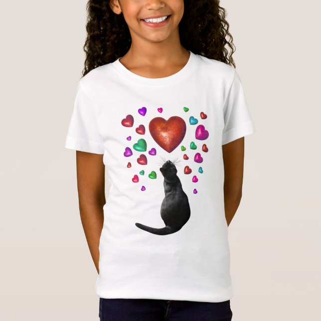 Camiseta Camisas de Corazón de Gato Negro (Anverso)