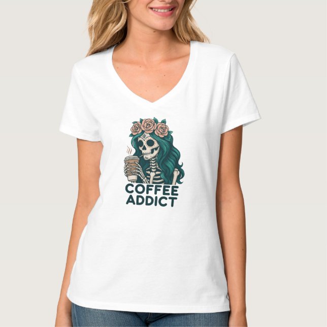 Camiseta Camisas de diseño de skeleton de amante del café g (Anverso)