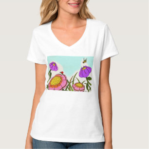 Camiseta Camisas de flores Mujeres V-Neck T-Shirt
