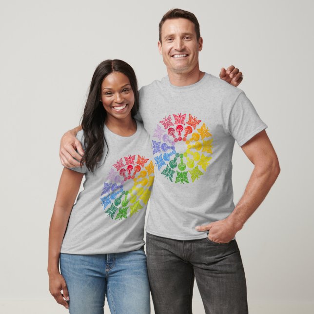 Camiseta Camisas de hongo con mariposa arco iris (Unisexo)