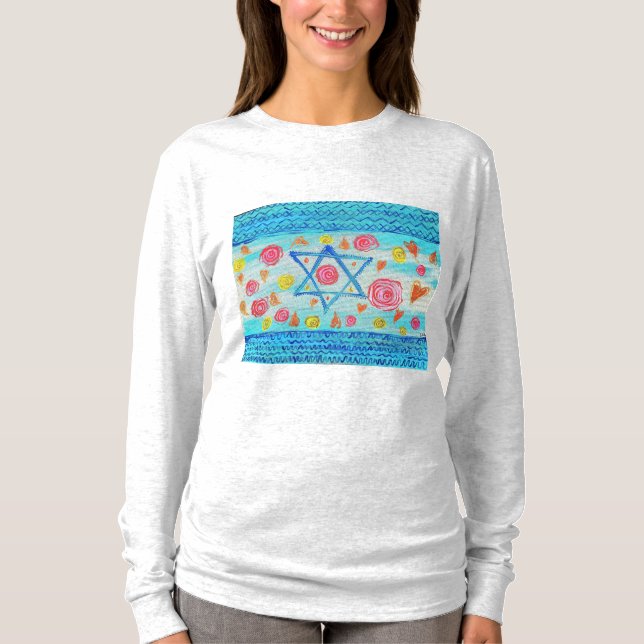 Camiseta Camisas de la bandera israelí con flores y corazon (Anverso)