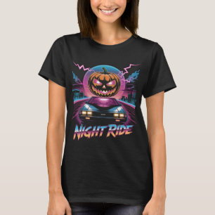 Camiseta Camisas de la Noche Retrowave Halloween Calabaza