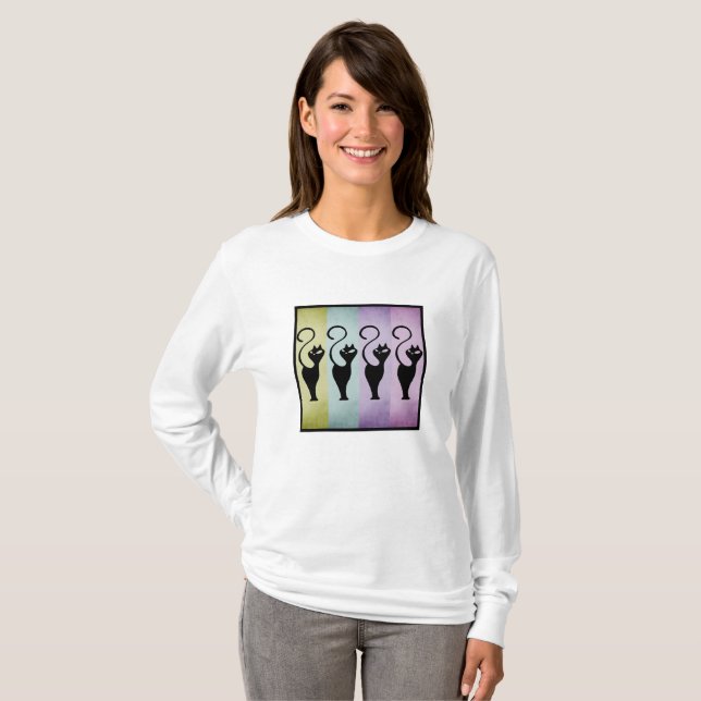 Camiseta Camisas de los amantes del gato negro retro de mod (Anverso completo)