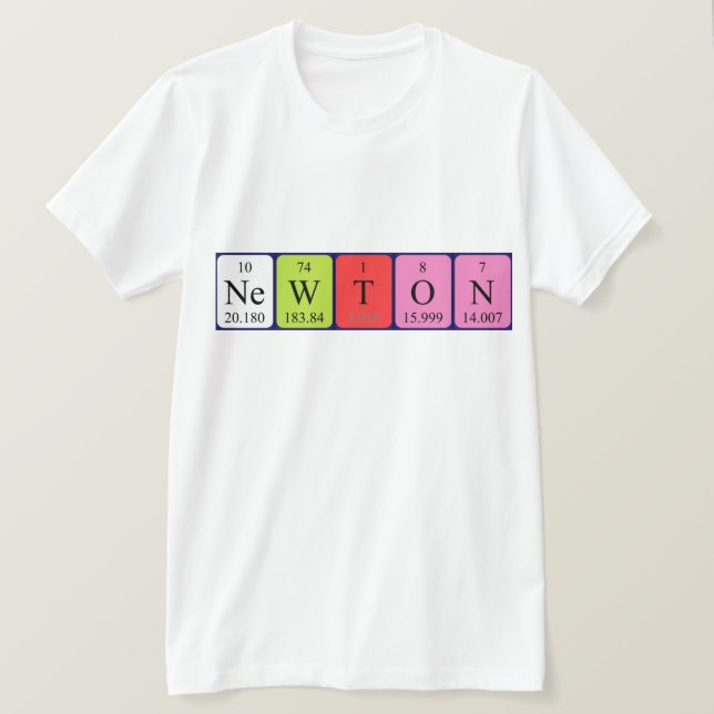 Camiseta Camisas de nombre de tabla periódica de Newton (Anverso del diseño)