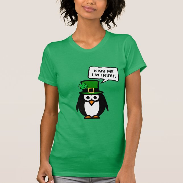 Camiseta Camisas de pingüino Green St Pattys Day para mujer (Anverso)