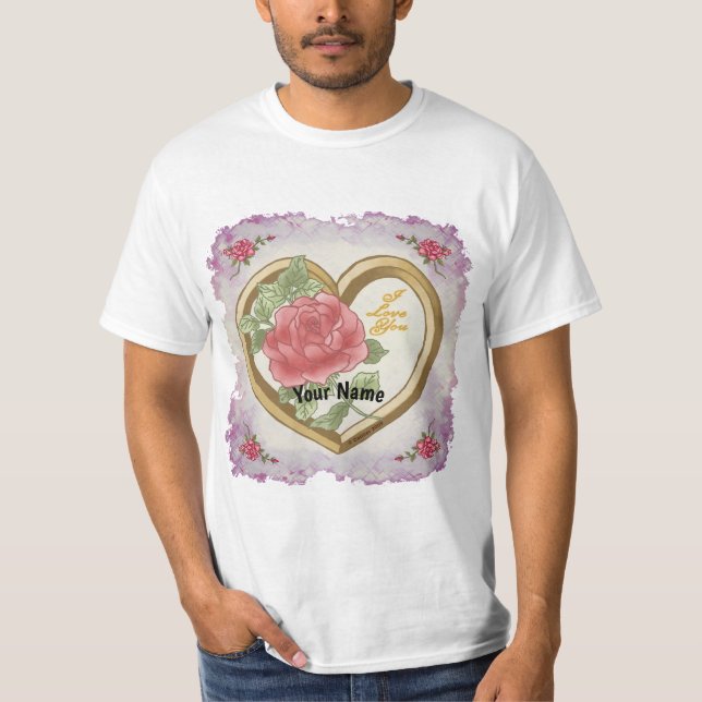Camiseta Camisas del corazón de biselas Rosas y desgastadas (Anverso)