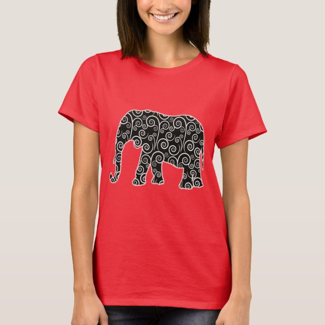 Camiseta Camisas elefantes del patrón Swirl blanco y negro (Anverso)