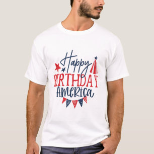 Camiseta Camisas estadounidenses de cumpleaños feliz blanca