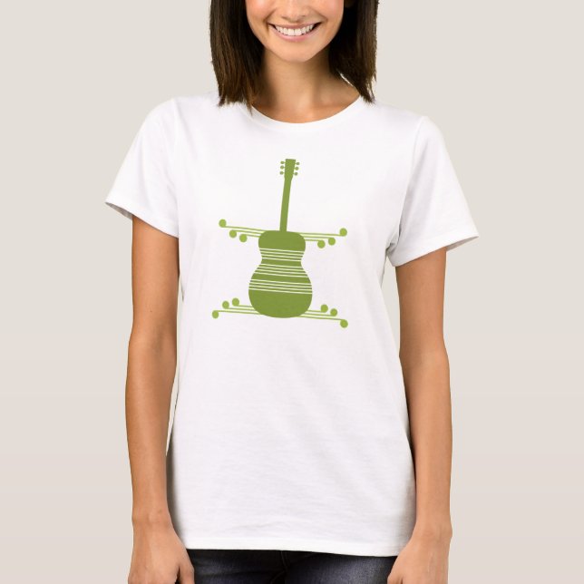 Camiseta Camisas femeninas de guitarra retro, verde oliva (Anverso)
