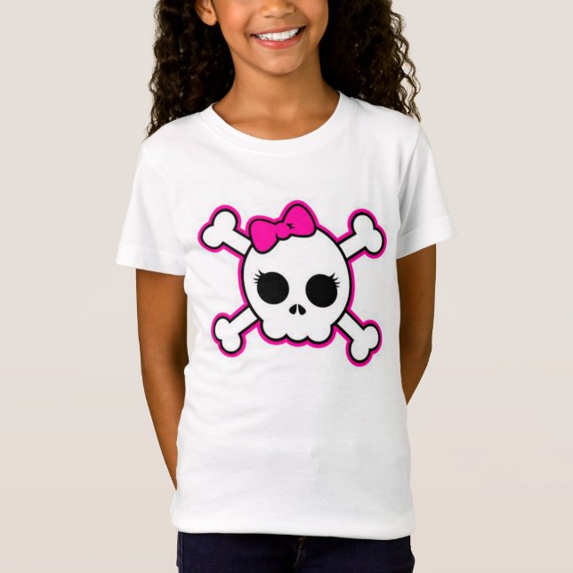 Camiseta Camisas jóvenes negras y cráneo rosado (Anverso)