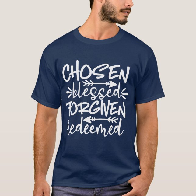 Camiseta Camisas masculinas elegidas, bendecidas, perdonada (Anverso)