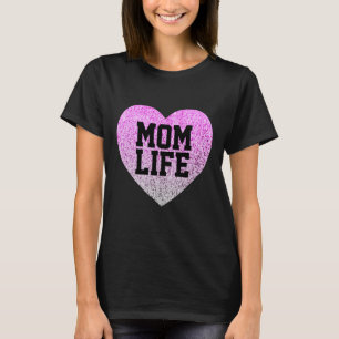 CAMISETA CAMISAS MOM LIFE CORAZÓN ROSA GLITTER POSTIZO