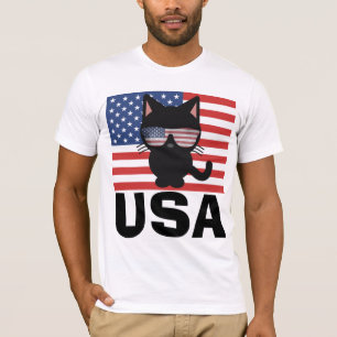 CAMISETA CAMISAS PATRÓTICAS DE GATOS CON GAFAS DE SOL USA