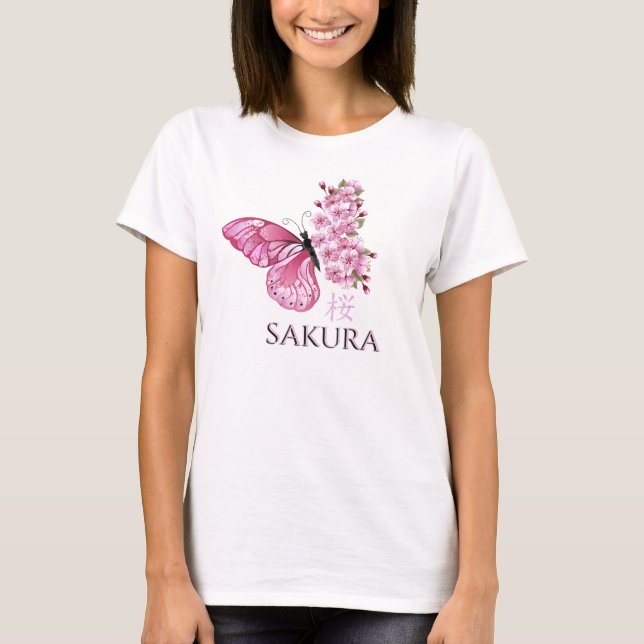 Camiseta Camisas Sakura de mariposa para mujeres (Anverso)