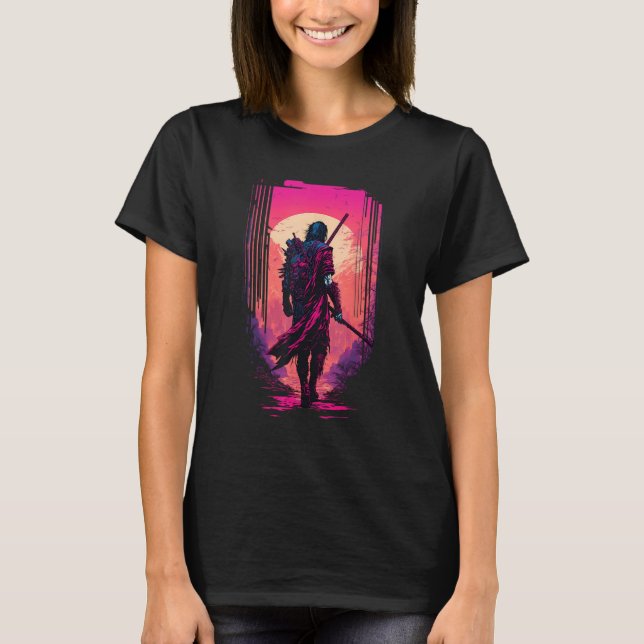 Camiseta Camisas Samurai Retro Estético de Vaporwave (Anverso)