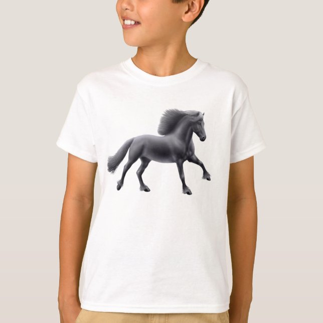 Camiseta Camisas sudorosas Friesian Horse Galloping para ni (Anverso)