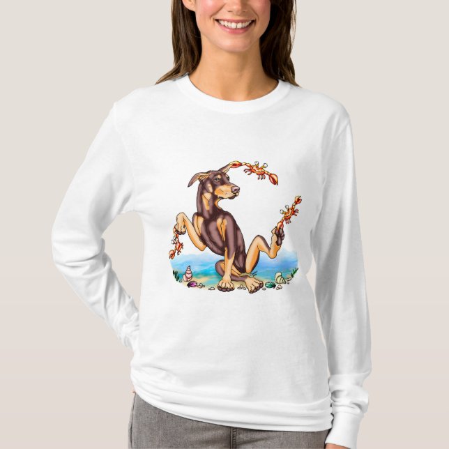Camiseta Camisas Tee de Crabby Red Doberman Pinscher (Anverso)