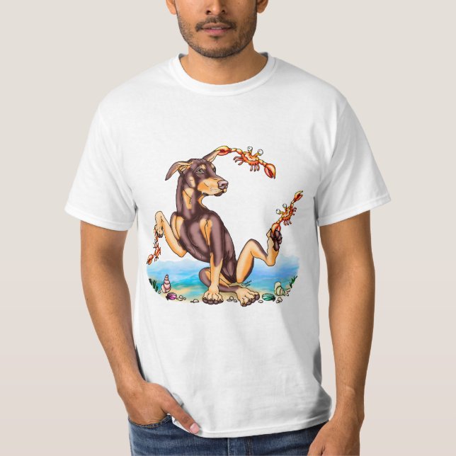 Camiseta Camisas Tee de Crabby Red Doberman Pinscher (Anverso)