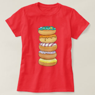 Camiseta 🍩Camiseta Básica Femenina Pila de Donas Dulces