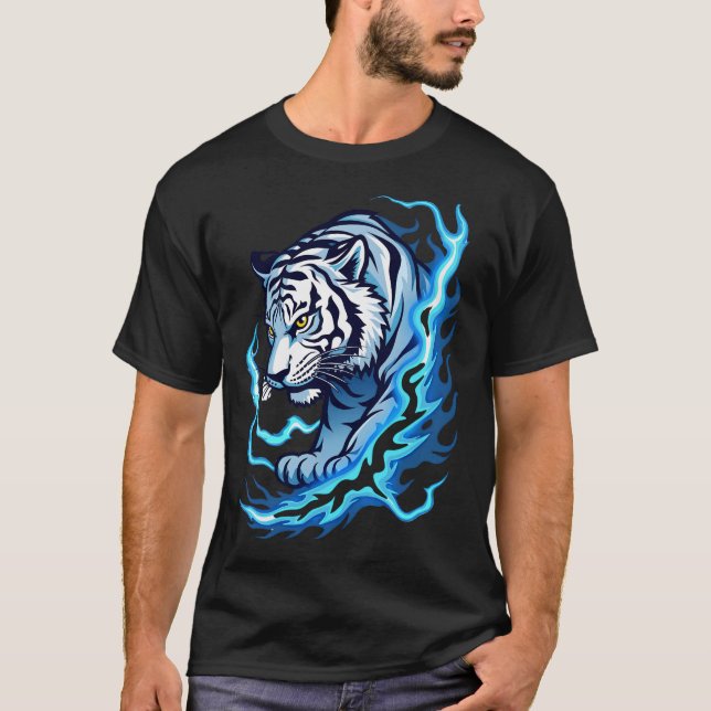 Camiseta "Camiseta blanca con diseño de llamas azules y tig (Anverso)