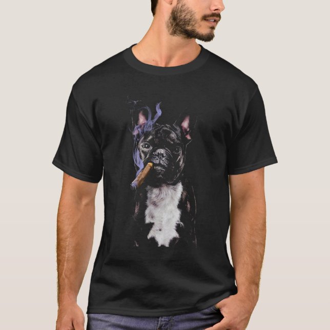 Camiseta Camiseta, cigarro que fuma del bulldog francés del (Anverso)