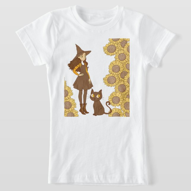 Camiseta "Camiseta de Halloween Witch and Cat Fine Jersey" (Distribución)