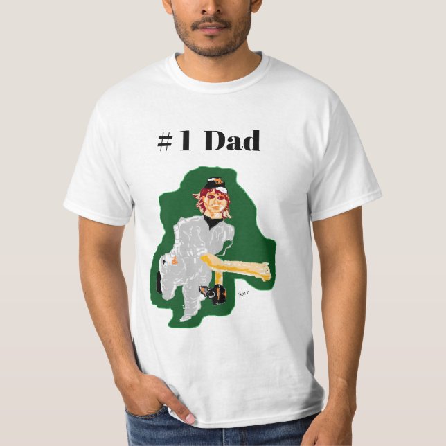 Camiseta Camiseta: Jugador de béisbol # 1 papá (Anverso)