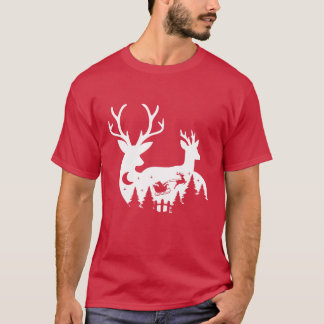 Camiseta Camiseta: Reno de Navidad y Santa (rojo)