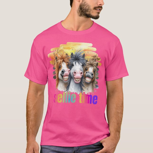 Camiseta  Camisetas,Horse meme funny horses on a selfie (Anverso)