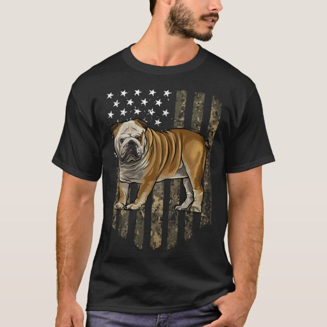 Camiseta Camo American Flag Bulldog 4th Of July USA (Anverso)