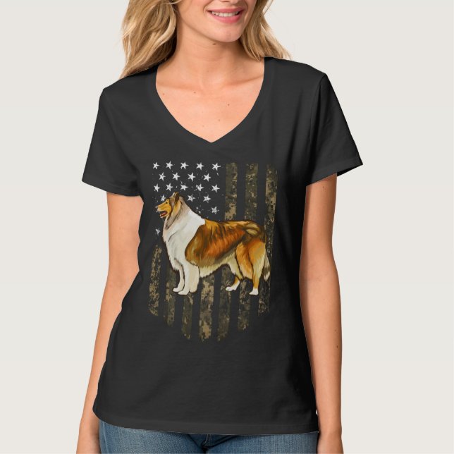 Camiseta Camo American Flag Collie 4th Of July USA (Anverso)