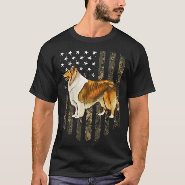 Camiseta Camo American Flag Collie 4th Of July USA (Anverso)