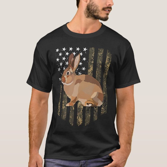 Camiseta Camo American Flag Rabbit 4th Of July Farm Animal (Anverso)