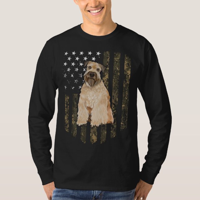 Camiseta Camo American Flag Soft Coated Wheaten Terrier 4th (Anverso)