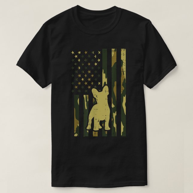 Camiseta Camo Bandera de Estados Unidos Bulldog francés Fre (Diseño del anverso)