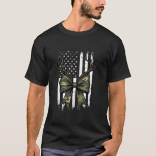 Camiseta Camo Bow Deer Antler usa bandera Coquette Hunting 