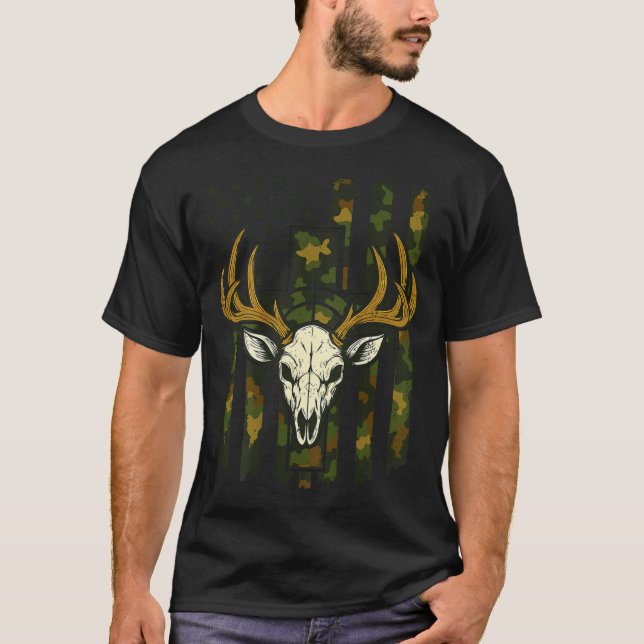 Camiseta Camo Deer Hunting Elk Skull American Flag Youth Bo (Anverso)