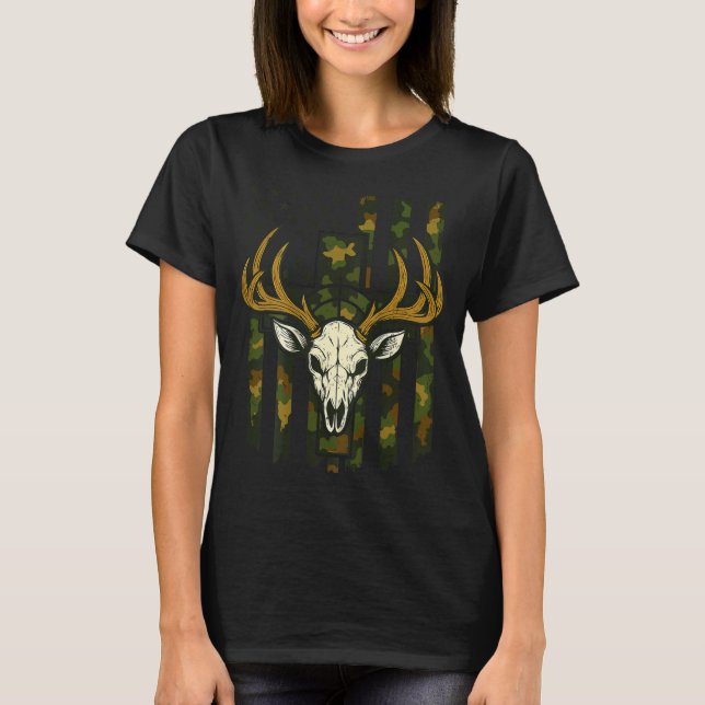 Camiseta Camo Deer Hunting Elk Skull American Flag Youth Bo (Anverso)