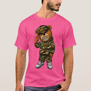 Camiseta Camo Hip Hop Teddy Bear Camouflage Gangsta Streetw