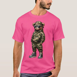 Camiseta Camo Hip Hop Teddy Bear Guay Rapper Streetwear Gra