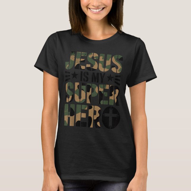 Camiseta Camo Jesus Is My Superhero Toddler Boys Camouflage (Anverso)