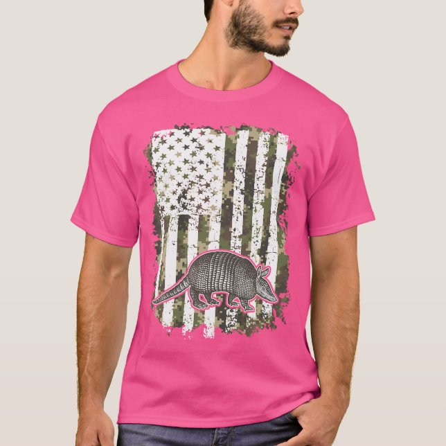 Camiseta Camo Us Flag Armadillo Camoflage Hunter Da (Anverso)