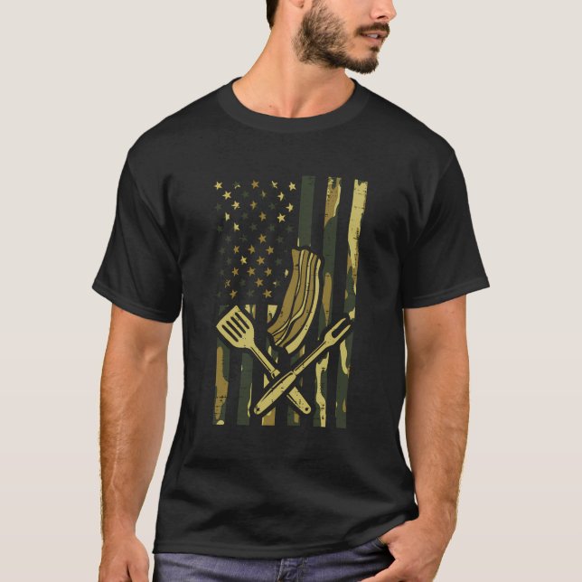 Camiseta Camo Us Flag Bbq Meat Grill Parrilladas Patriotas  (Anverso)