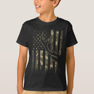 Camiseta Camo Us Flag Elk Buck Camouflage Caza de venados